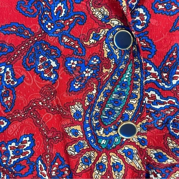 Vintage 90s Schrader Sport Red Blue Paisley Print Midi Dress 12P - Picture 3 of 11